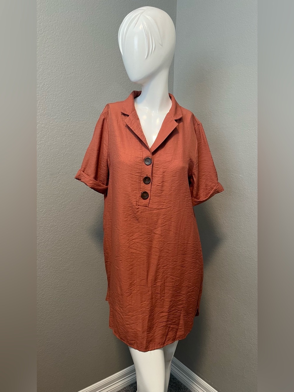 Crescent Women’s Terracotta  Short Sleeves Pullover Tunic Mini Dress Size M